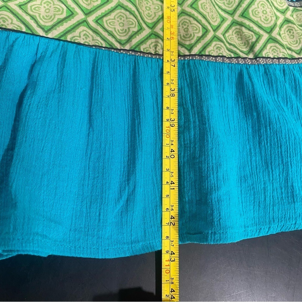 Vintage Dress S Turquoise/Blue 100% Cotton Flowy Boho Midi Short Sleeve S - Picture 12 of 13